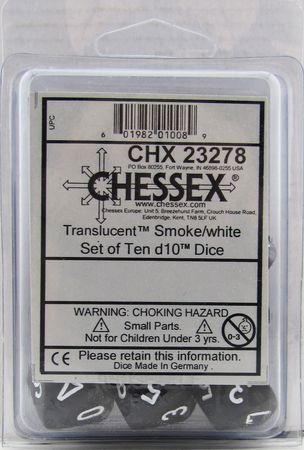 Translucent Smoke/white d10 Dice (10 dice) CHX23278