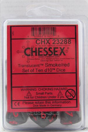 Translucent Smoke/red d10 Dice (10 dice) CHX23288