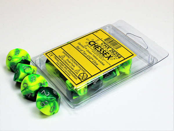 Gemini Green-Yellow w/silver d10 Dice (10 dice) CHX26254