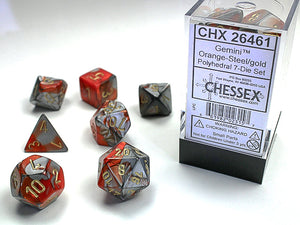 Gemini: Polyhedral Orange-Steel/gold 7-Die Set CHX26461