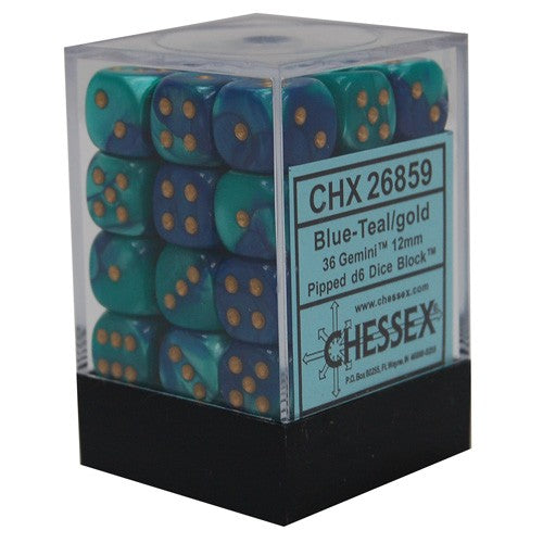 Gemini 12mm d6 Blue-Teal/gold Dice Block (36 dice) CHX26859