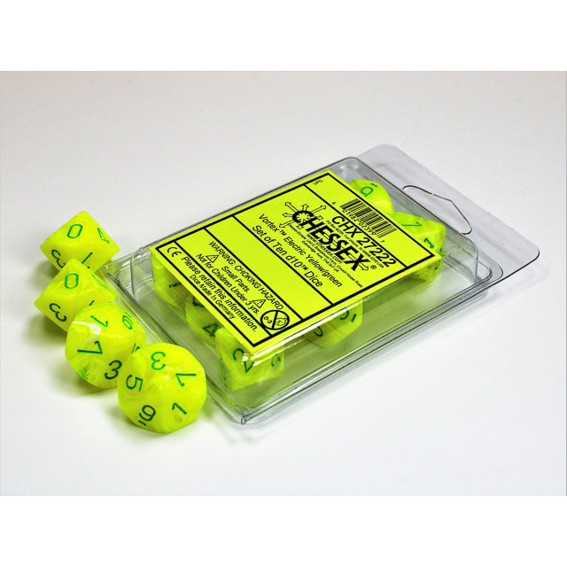 Vortex Electric Yellow w/green d10 Dice (10 dice) CHX27222