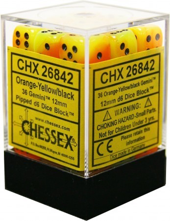 Gemini 12mm d6 Orange-yellow/black Dice Block (36 dice) CHX26842