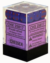 Opaque 12mm d6 Purple with red Dice Block (36 dice) CHX25817