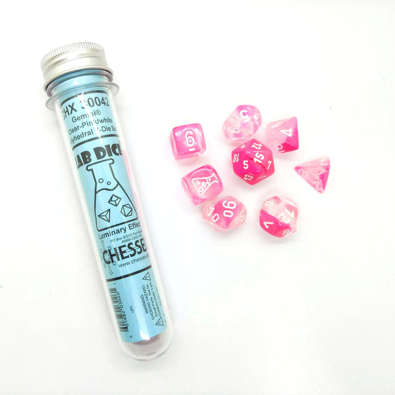 Lab Dice Gemini Clear-Pink/white Polyhedral 7-Die Set CHX30042
