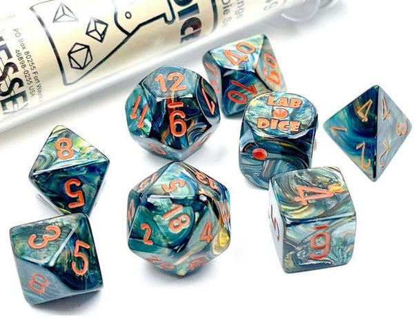 Lab Dice Lustrous Alpestris/orange Polyhedral 7-Die Set CHX30049