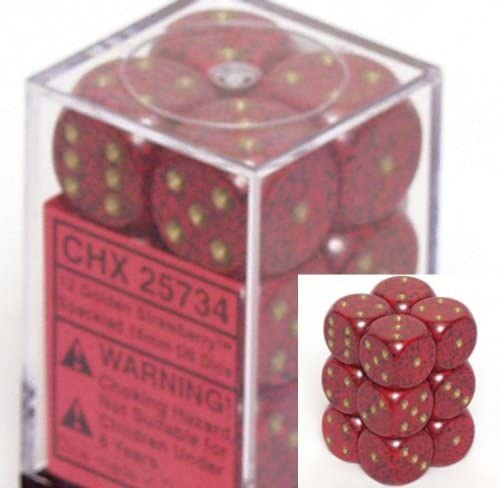 Speckled 16mm d6 Gold. Strawberry Dice Block (12 dice) CHX25734