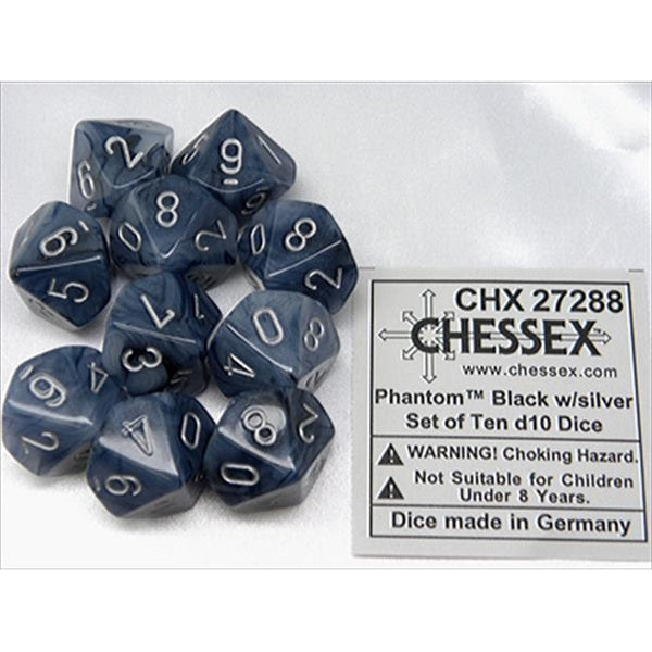 Phantom Black/silver d10 Dice (10 dice) CHX27288