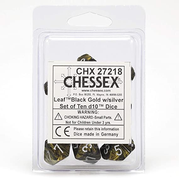 Leaf Black Gold/silver d10 Dice (10 dice) CHX27218