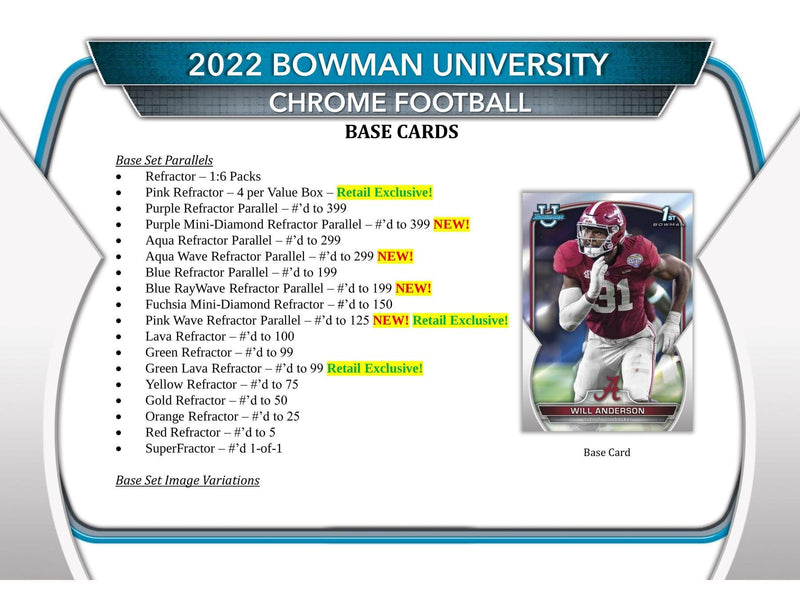 2022 Bowman Chrome University Football 7-Pack Blaster Box  (CJ Stroud JJ McCarthy)