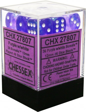 Borealis®12mm d6 Purple/white Dice Block™ (36 dice)  CHX27807