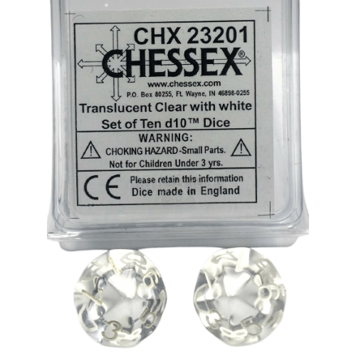Translucent Clear with white d10 Dice (10 dice) CHX23201