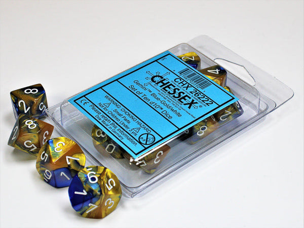 Gemini Blue-Gold/white d10 Dice (10 dice) CHX26222