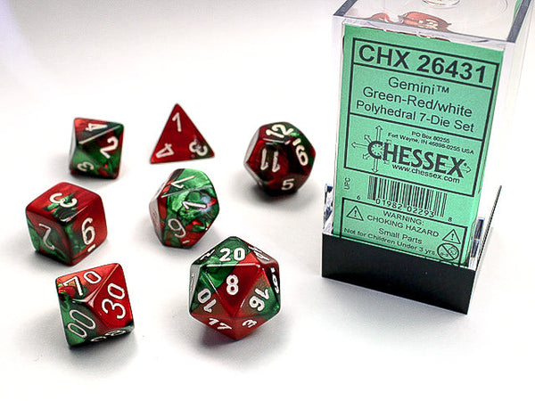 Gemini: Polyhedral Green-Red/white 7-Die Set CHX26431