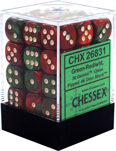 Gemini 12mm d6 Green-Red/white Dice Block (36 dice) CHX26831