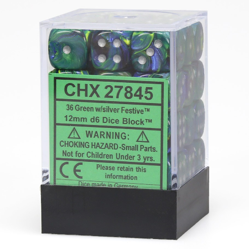 Festive 12mm d6 Green w/silver Dice Block (36 dice) CHX27845