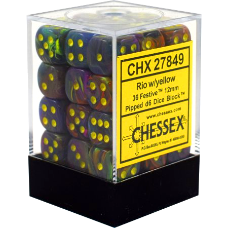Festive 12mm Pipped d6 Rio w/yellow Dice Block (36 dice) CHX27849