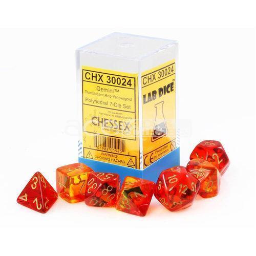 Lab Dice Gemini Translucent Red-Yellow/gold Polyhedral 7-Die Set CHX30024