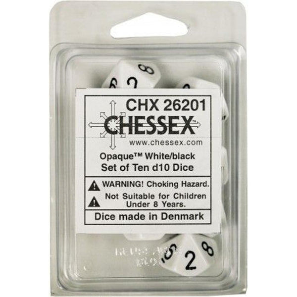 Opaque White/Black d10 Dice (10 dice) CHX26201