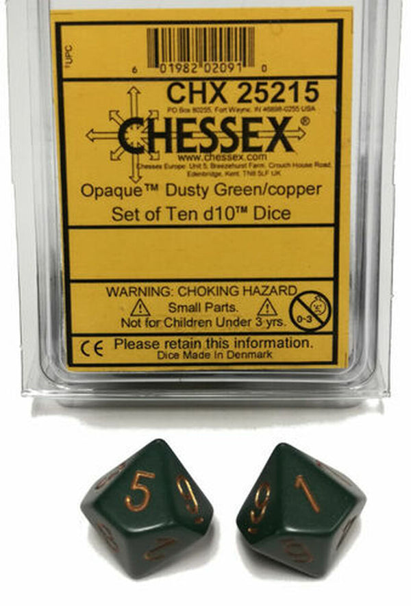 Opaque Dusty Green/copper d10 Dice (10 dice) CHX25215