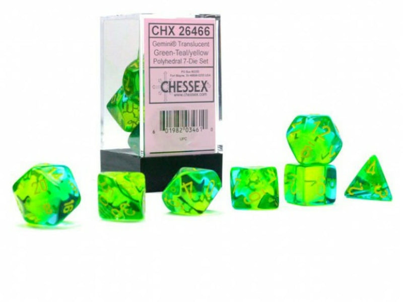 Gemini Translucent Green-Teal/yellow Polyhedral 7-Die Set 26466