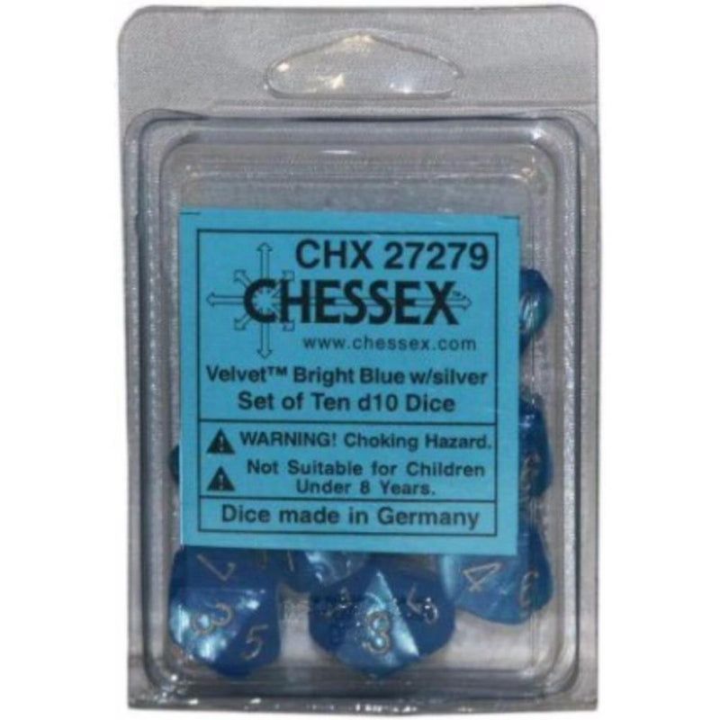 Velvet Bright Blue w/silver d10 Dice (10 dice) CHX27279