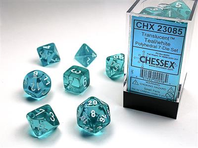 Translucent: Polyhedral Teal/white 7-Die Set CHX23085