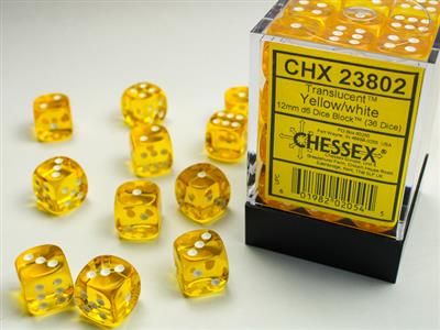 Translucent 12mm d6 Yellow/white Dice Block (36 dice) CHX23802
