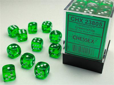 Translucent 12mm d6 Green/white Dice Block (36 dice) CHX23805