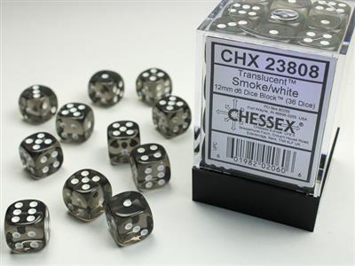 Translucent 12mm d6 Smoke/white Dice Block (36 dice) CHX23808