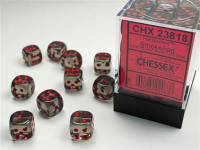 Translucent 12mm d6 Smoke/red Dice Block (36 dice) CHX23818