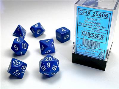 Opaque: Polyhedral Blue/white 7-Die Set CHX25406