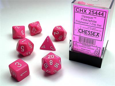 Opaque: Polyhedral Pink/white 7-Die Set CHX25444