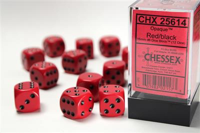 Opaque 16mm d6 Red/black Dice Block (12 dice) CHX25614