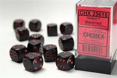 Opaque 16mm d6 Black/red Dice Block (12 dice) CHX25618