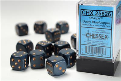 Opaque 16mm d6 Dusty Blue/copper Dice Block (12 dice) CHX25626