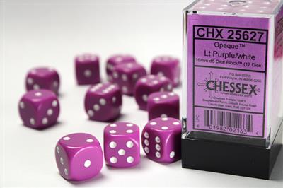 Opaque 16mm d6 Lt Purple/white Dice Block (12 dice) CHX25627