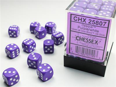 Opaque 12mm d6 Purple/white Dice Block (36 dice) CHX25807