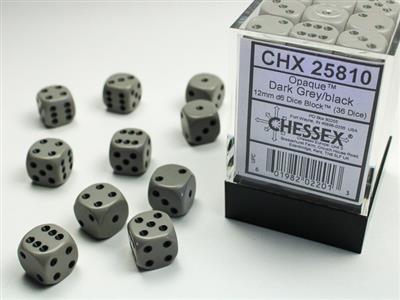 Opaque 12mm d6 Dark Grey/black Dice Block (36 dice) CHX25810