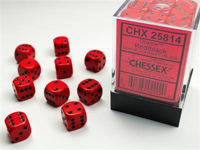 Opaque 12mm d6 Red/black Dice Block (36 dice) CHX25814
