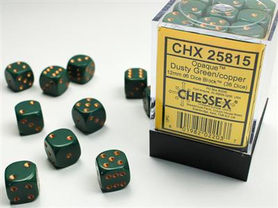 Opaque 12mm d6 Dusty Green/copper Dice Block (36 dice) CHX25815