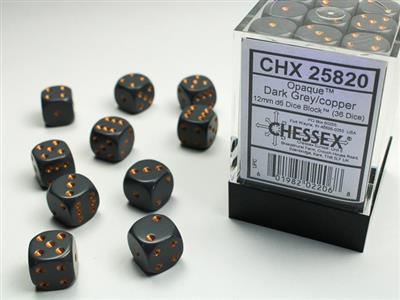 Opaque 12mm d6 Dark Grey/copper Dice Block (36 dice) CHX25820