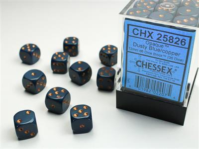 Opaque 12mm d6 Dusty Blue/copper Dice Block (36 dice) CHX25826