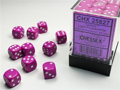Opaque 12mm d6 Light Purple/white Dice Block (36 dice) CHX25827