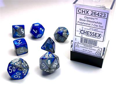Gemini: Polyhedral Blue-Steel/white 7-Die Set CHX26423