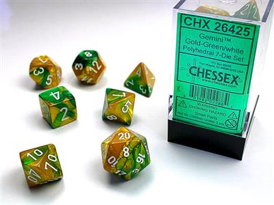 Gemini: Polyhedral Gold-Green/white 7-Die Set CHX26425