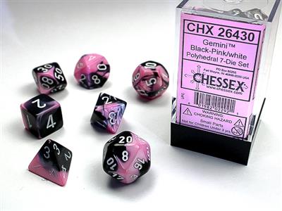 Gemini: Polyhedral Black-Pink/white 7-Die Set CHX26430