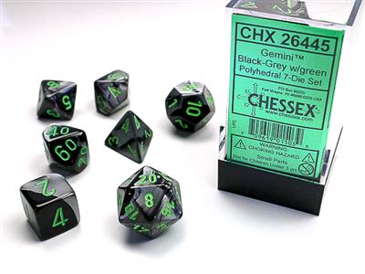Gemini: Polyhedral Black-Grey/green 7-Die Set CHX26445