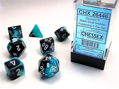 Gemini: Polyhedral Black-Shell/white 7-Die Set CHX26446