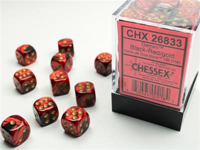 Gemini 12mm d6 Black-Red/gold Dice Block (36 dice) CHX26833